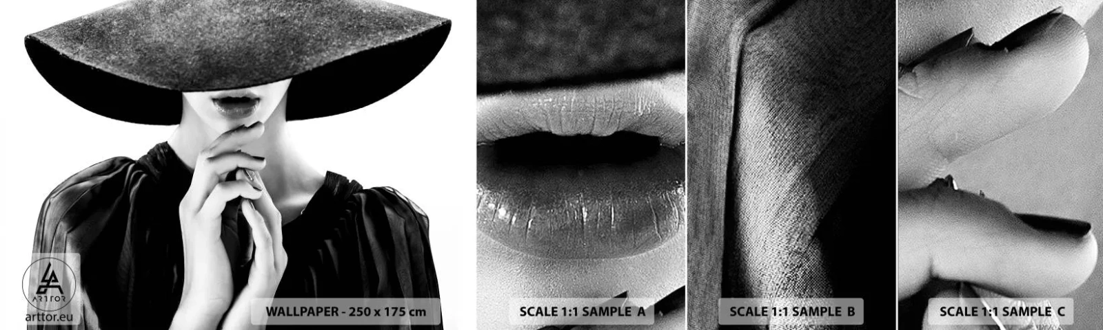 Vzor Fototapety Samolepicí Deluxe Sticker - Ukrytá krása - žena V Klobouku, ženské ruce, Móda - 100x30 cm