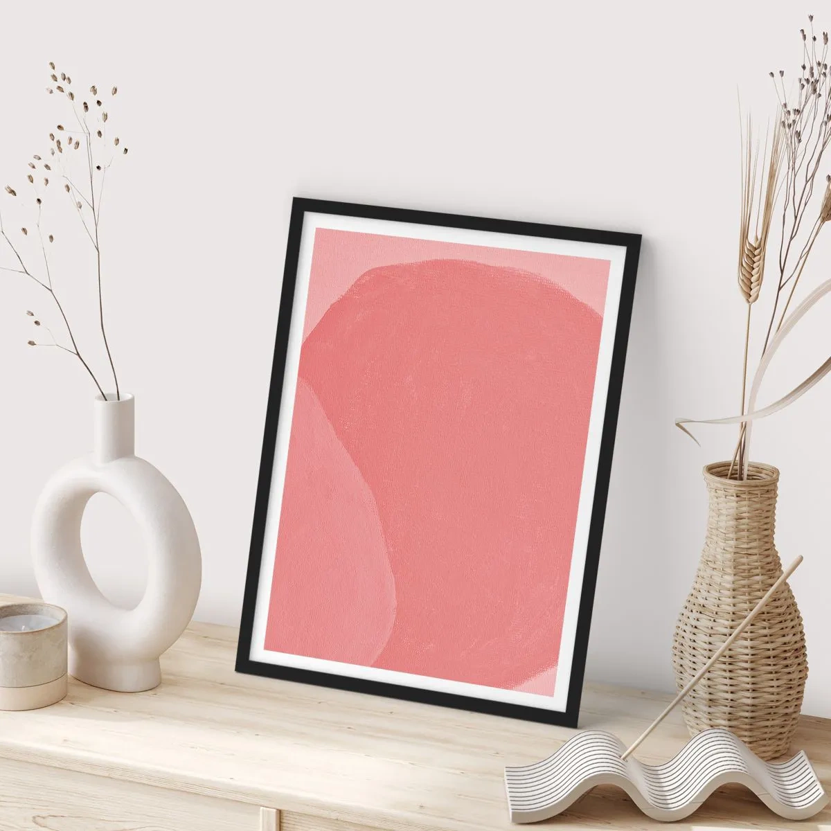 Plakát v černém rámu - Abstraktní kompozice v odstínech růžové - 50x70cm - Organická kompozice v růžové - Moderní nástěnná dekorace do obývacího pokoje a ložnice ARTTOR