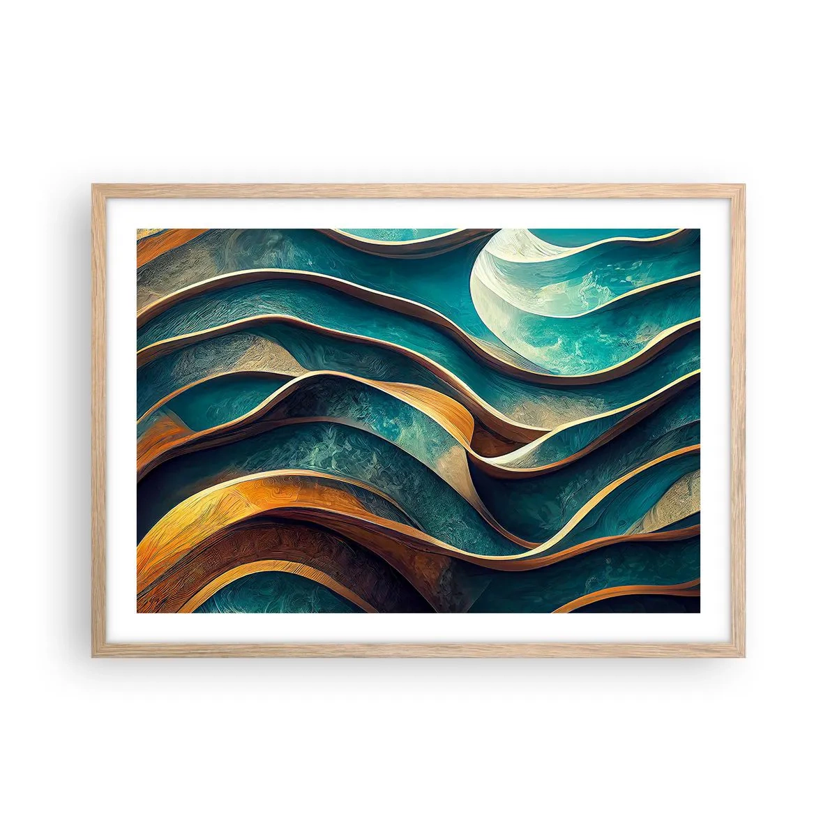 Plakát v rámu světlý dub - Meandry modré - 70x50 cm