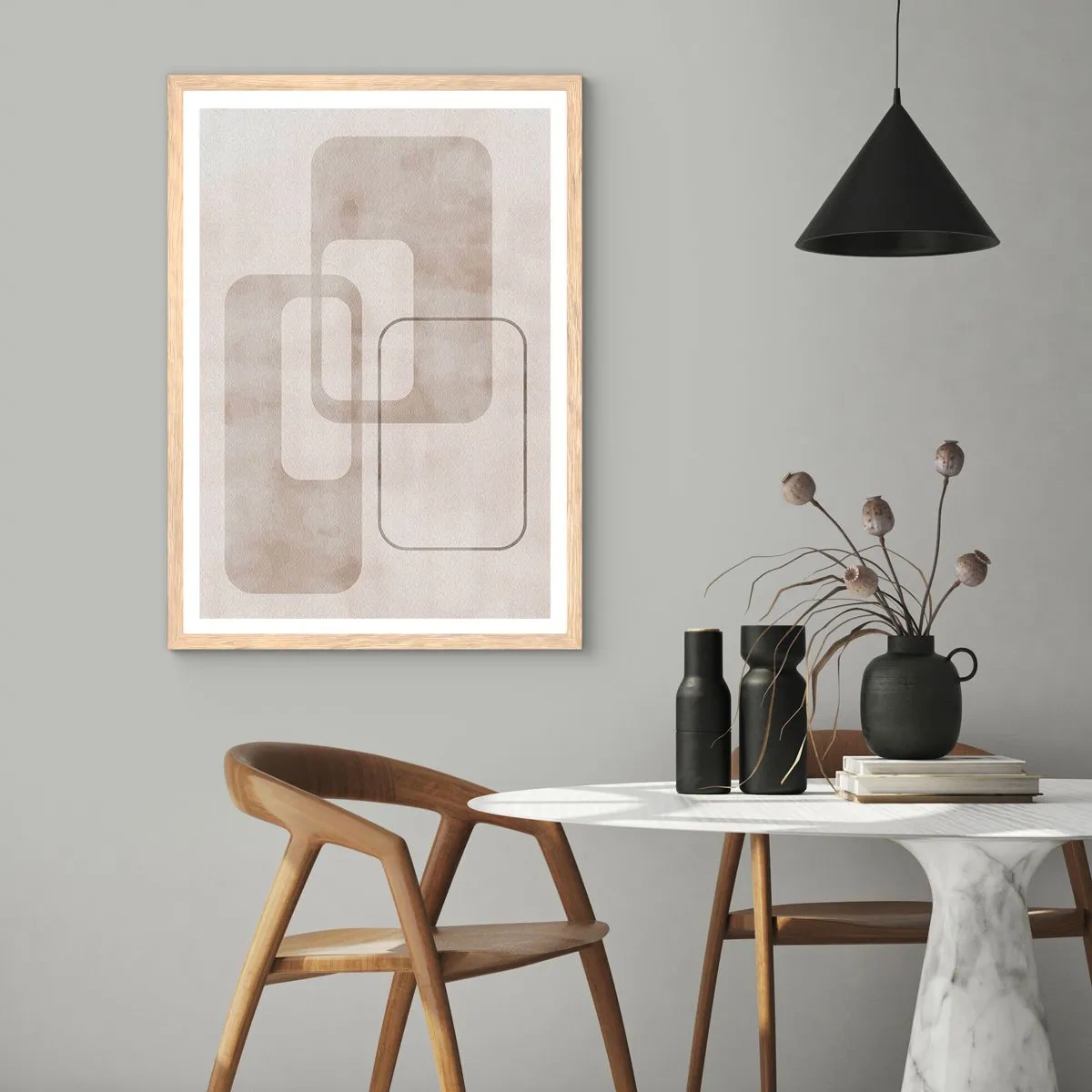 Plakát v rámu světlý dub - Geometrická fuga - 30x40 cm