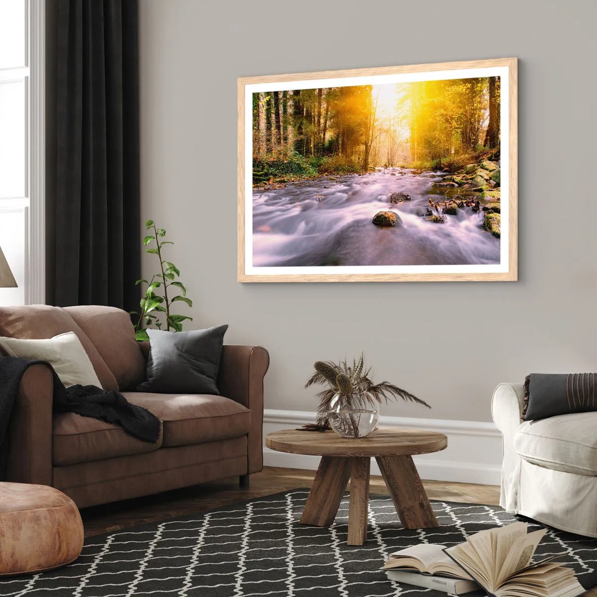 Plakát v rámu světlý dub - Malachit ve stříbrně-zlaté podobě - 100x70 cm