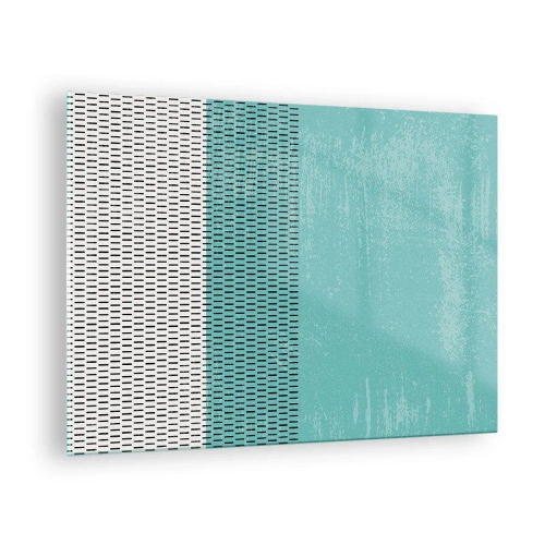 Obraz na skle - Moderní abstrakce v tyrkysových a bílých barvách - 70x50cm - Vyvážená kompozice - Moderní nástěnná dekorace do obývacího pokoje a ložnice ARTTOR