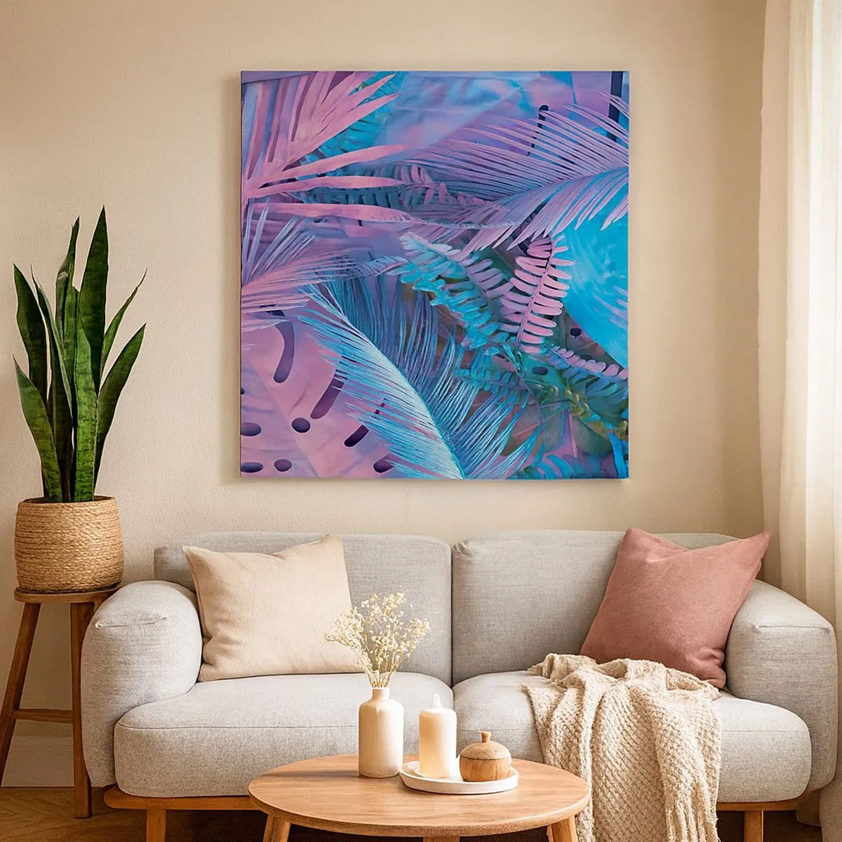 Obraz na plátně - Tropy v růžové a modré - 30x30 cm