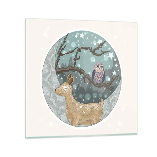 Obraz na skle - Pohádková, lesní noc - 40x40 cm