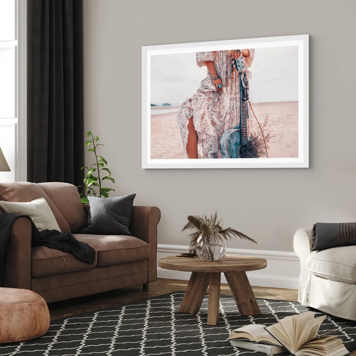 Plakát v bílém rámu - Květinové děti na cestě - 100x70 cm