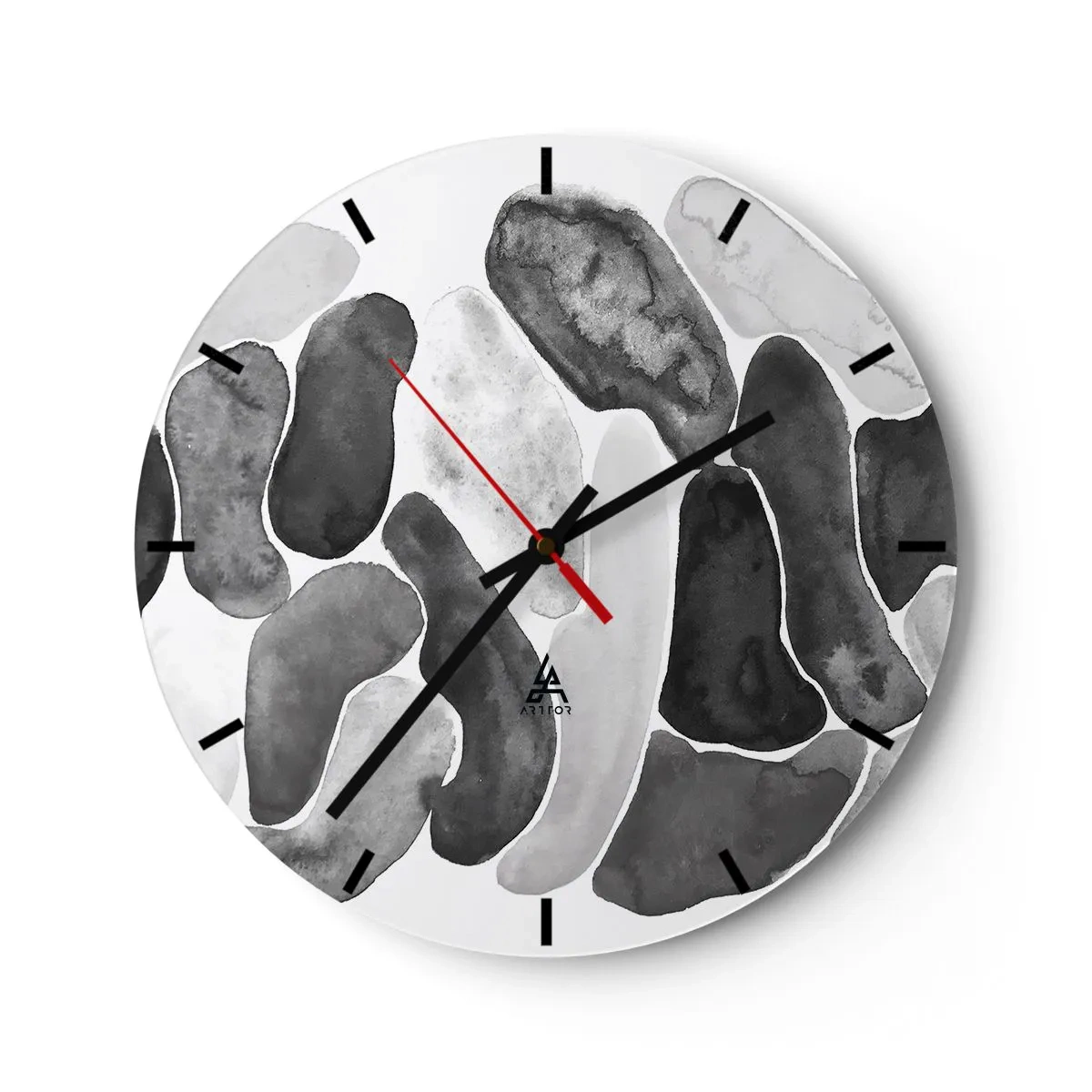 Nástěnné hodiny - Šedé organické tvary připomínající kameny - 30x30cm - Kamenitá abstrakce - Moderní nástěnná dekorace do obývacího pokoje, kuchyně a ložnice ARTTOR