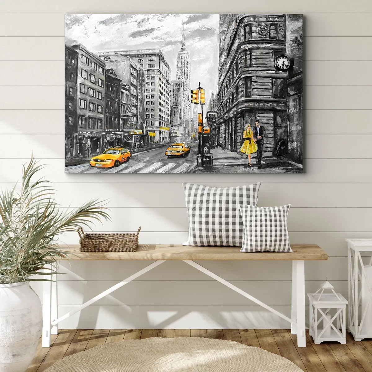 Obraz na plátně - Newyorská ulice se žlutými akcenty - 70x50cm - Newyorský příběh - Moderní nástěnná dekorace do obývacího pokoje a ložnice ARTTOR