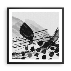 Plakát v černém rámu - Černobílá organická abstrakce - 60x60 cm