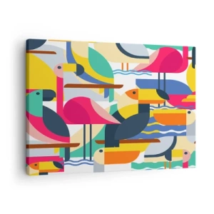 Obraz na plátně - Barevní ptáci v abstraktní, geometrické kompozici - 70x50cm - Ptačí párty - Moderní nástěnná dekorace do obývacího pokoje a ložnice ARTTOR