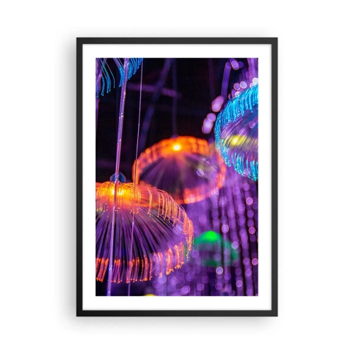 Plakát v černém rámu - Barevné, futuristické medúzy v neonovém světle - 50x70cm - Světelná fontána - Moderní nástěnná dekorace do obývacího pokoje a ložnice ARTTOR