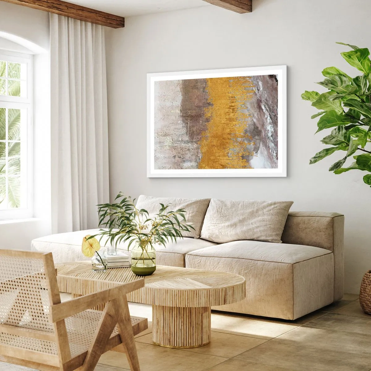 Plakát v bílém rámu - Zlatistý závan - 50x40 cm