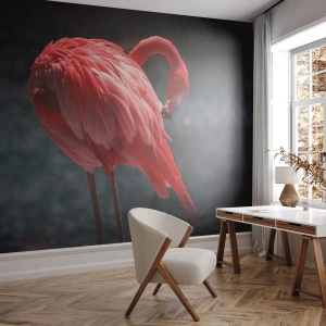 Fototapeta Premium Sand - Karmínová báseň přírody - Plameňák, Pták, Příroda - 100x70 cm
