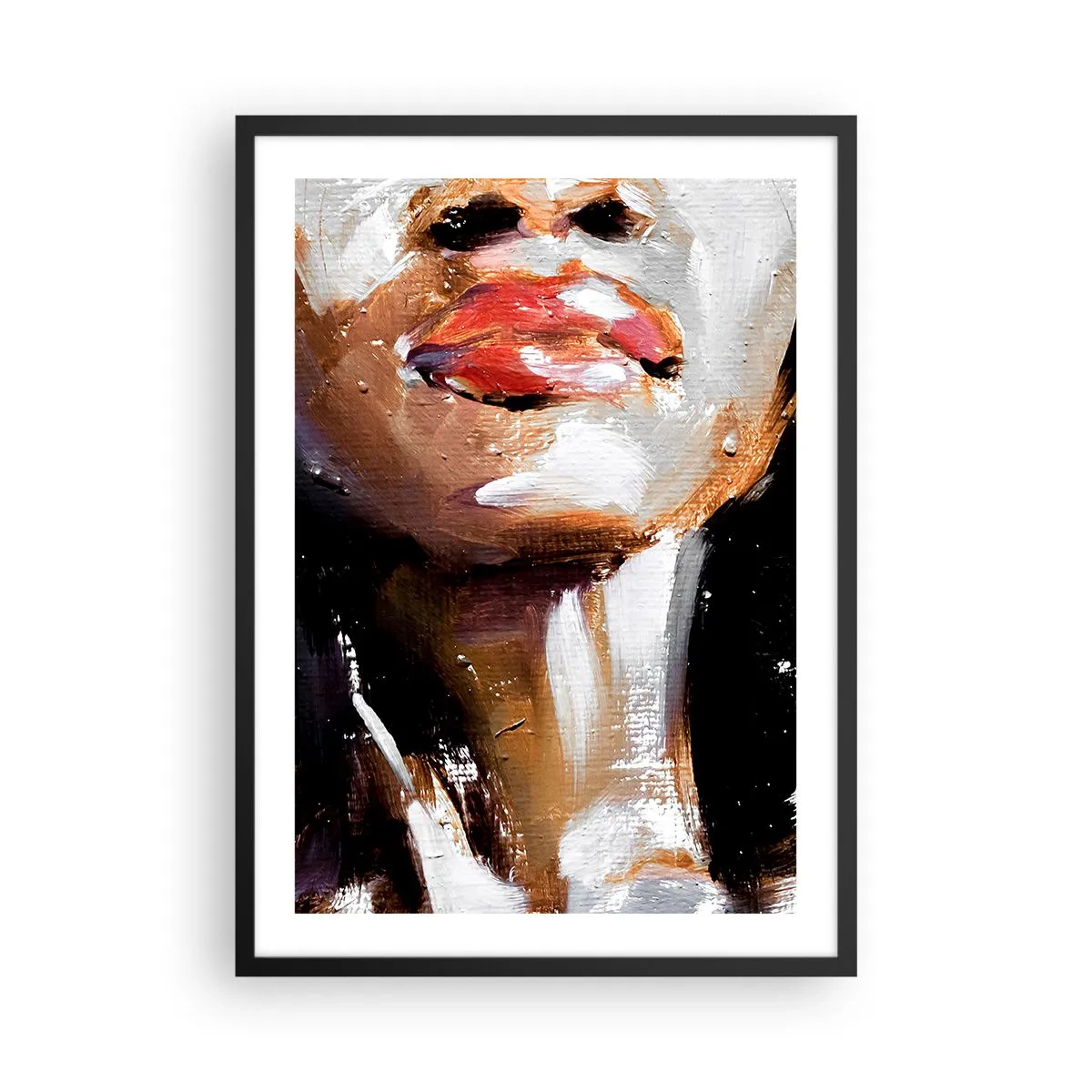 Plakát v černém rámu - Abstraktní portrét ženy s červenými rty - 50x70cm - Hrdost bez předsudků - Moderní nástěnná dekorace do obývacího pokoje a ložnice ARTTOR