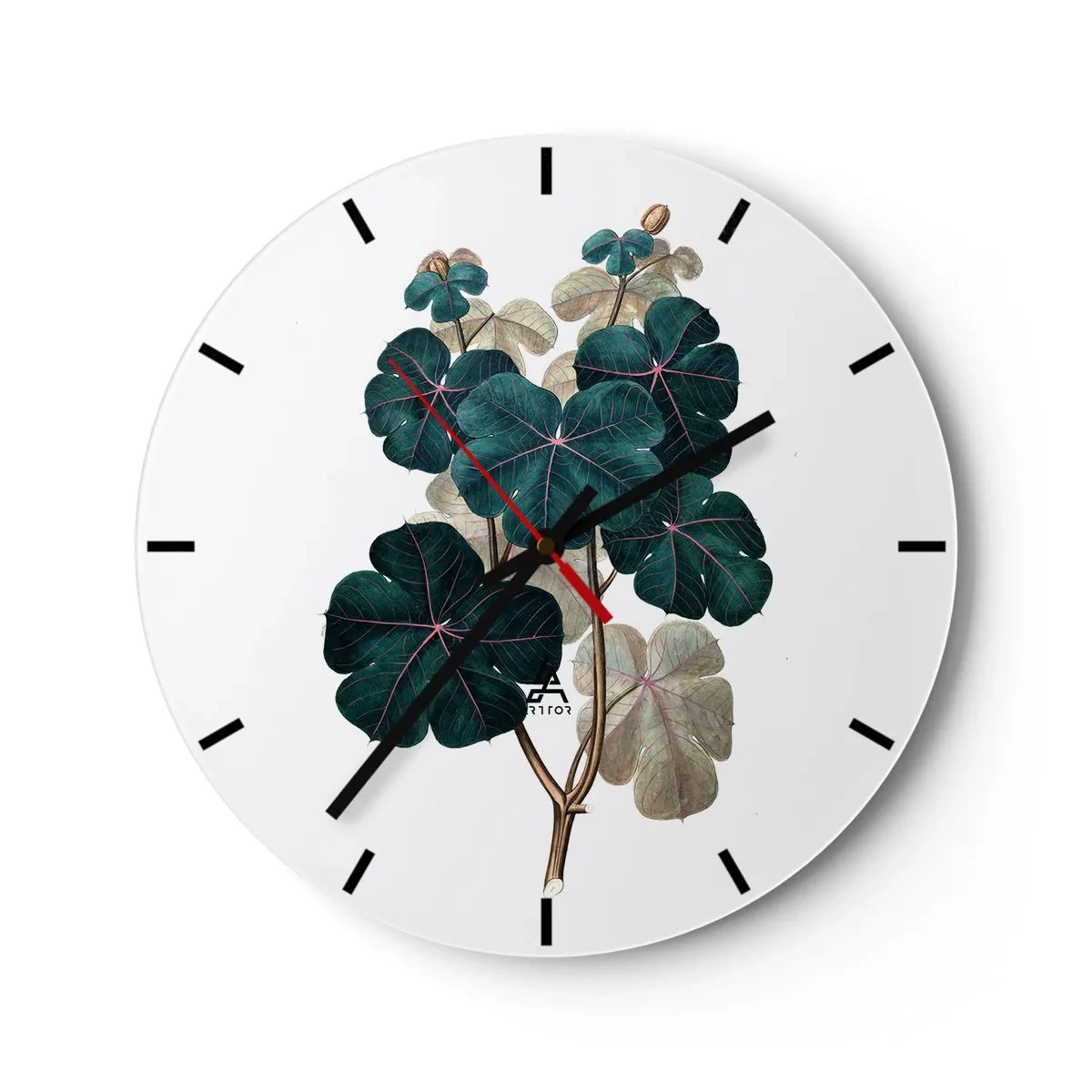 Nástěnné hodiny - Botanická kresba s listy v odstínech zelené a fialové - 30x30cm - Ze starého herbáře - Moderní nástěnná dekorace do obývacího pokoje, kuchyně a ložnice ARTTOR