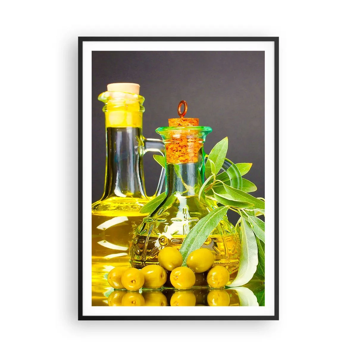 Plakát v černém rámu - Zátiší s olivami a olejem - 70x100 cm