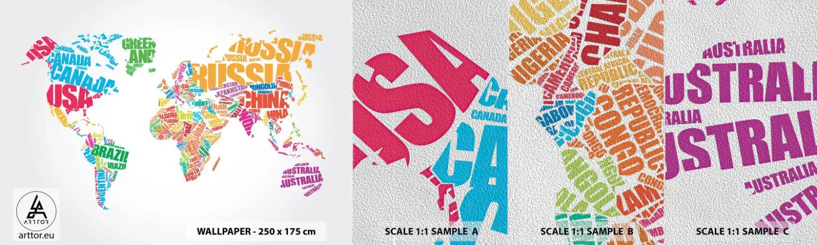 Vzor Fototapety Premium Sand - Chci poznat všechny - Mapa světa, Grafika, Kontinenty - 100x30 cm