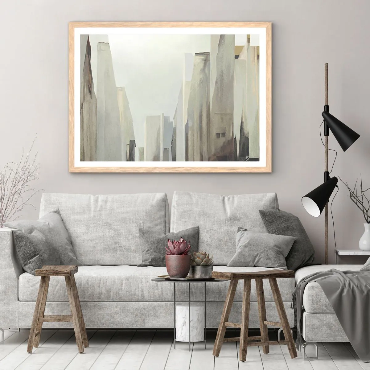 Plakát v rámu světlý dub - Sen o městě - 91x61 cm