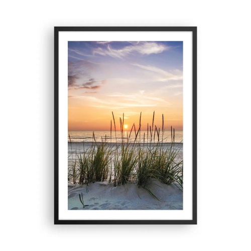 Plakát v černém rámu - Pláž s vegetací při východu slunce - 50x70cm - Podívej se, představ si a pociť - Moderní nástěnná dekorace do obývacího pokoje a ložnice ARTTOR