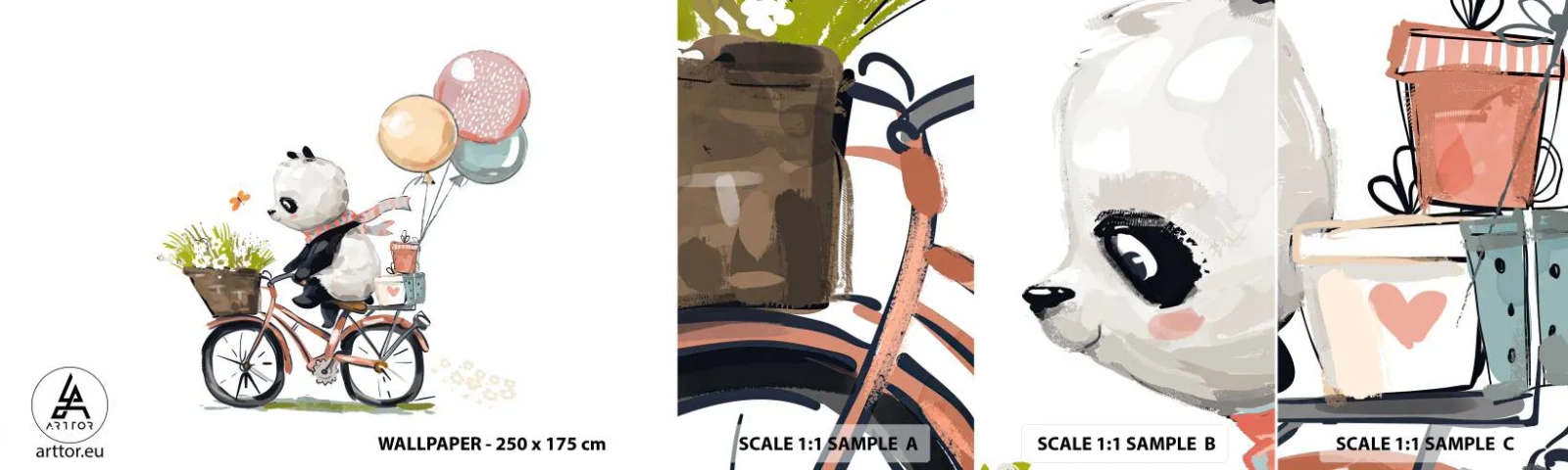 Fototapeta Vzorek Standard Eco - Šťastný den - Pro děti, Panda Na Kole, Abstrakce - 100x30 cm