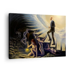 Obraz na plátně - Symbolická scéna cesty ke světlu přes zchátralé schodiště - 70x50cm - Dantovo putování ke světlu - Moderní nástěnná dekorace do obývacího pokoje a ložnice ARTTOR