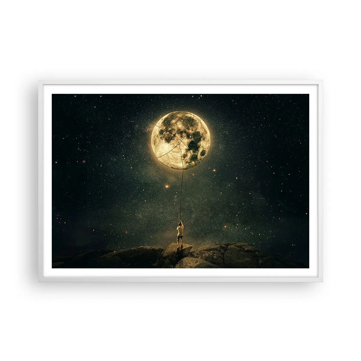 Plakát v bílém rámu - Kluk, který ukradl měsíc - 100x70 cm