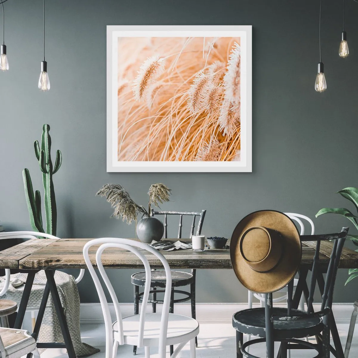 Plakát v bílém rámu - Zlaté šustění travin - 60x60 cm