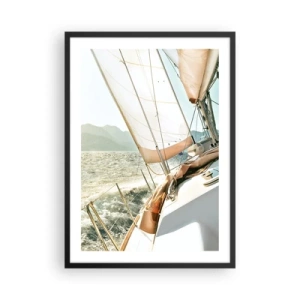 Plakát v černém rámu - Jachta pod plnými plachtami na otevřeném moři za slunečného počasí - 50x70cm - Pod plnými plachtami - Moderní nástěnná dekorace do obývacího pokoje a ložnice ARTTOR