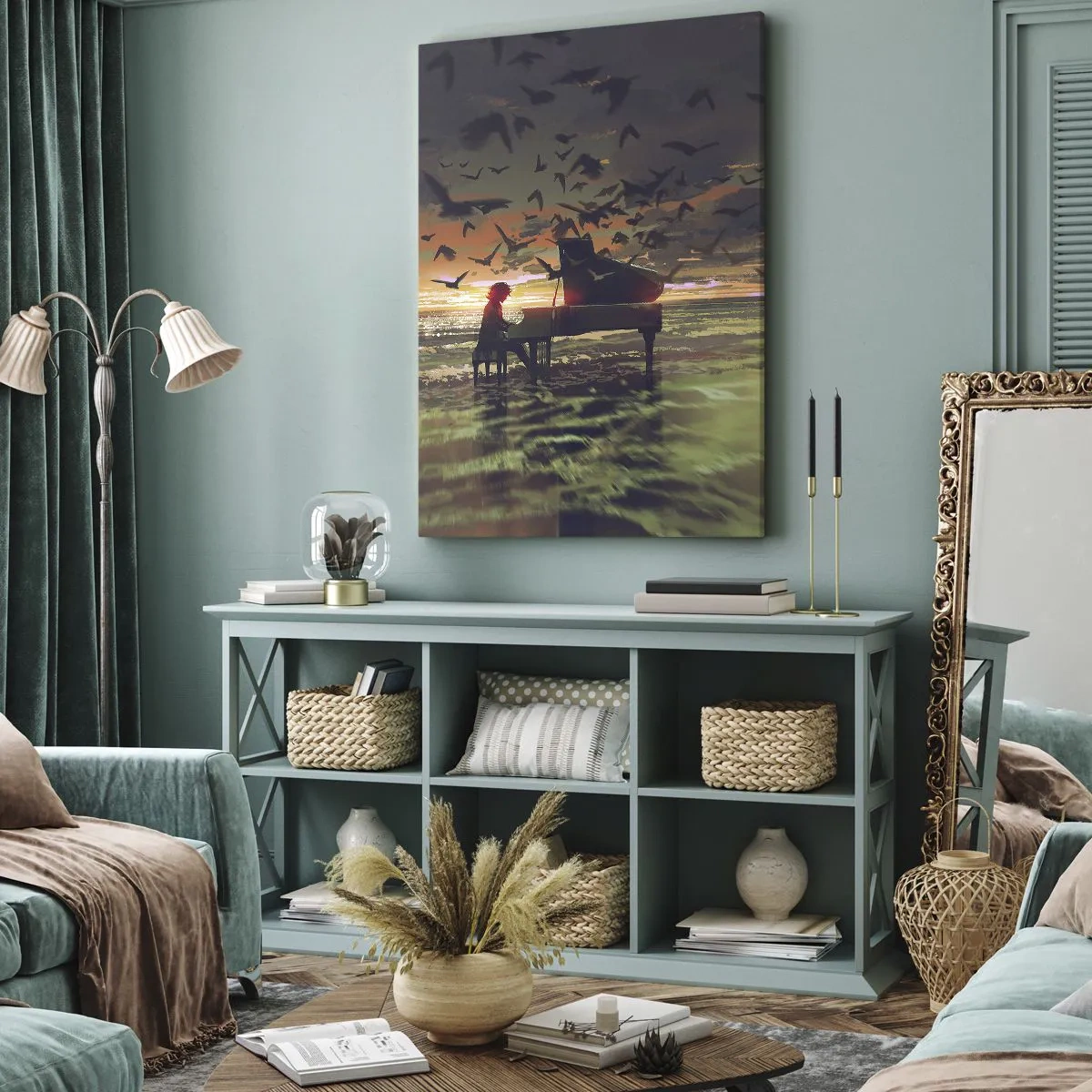 Obraz na plátně - Koncert na piano a vlny - 70x100 cm