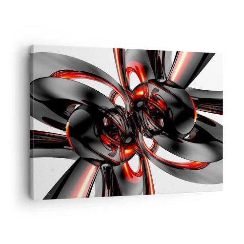 Obraz na plátně - Abstraktní 3D grafika s černými a červenými prvky - 70x50cm - Pohyb v grafitové a červené - Moderní nástěnná dekorace do obývacího pokoje a ložnice ARTTOR