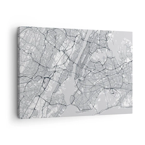 Obraz na plátně - Mapa města v minimalistickém stylu na šedém pozadí - 70x50cm - Anatomie metropole - Moderní nástěnná dekorace do obývacího pokoje a ložnice ARTTOR