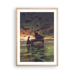 Plakát v rámu světlý dub - Koncert na piano a vlny - 50x70 cm