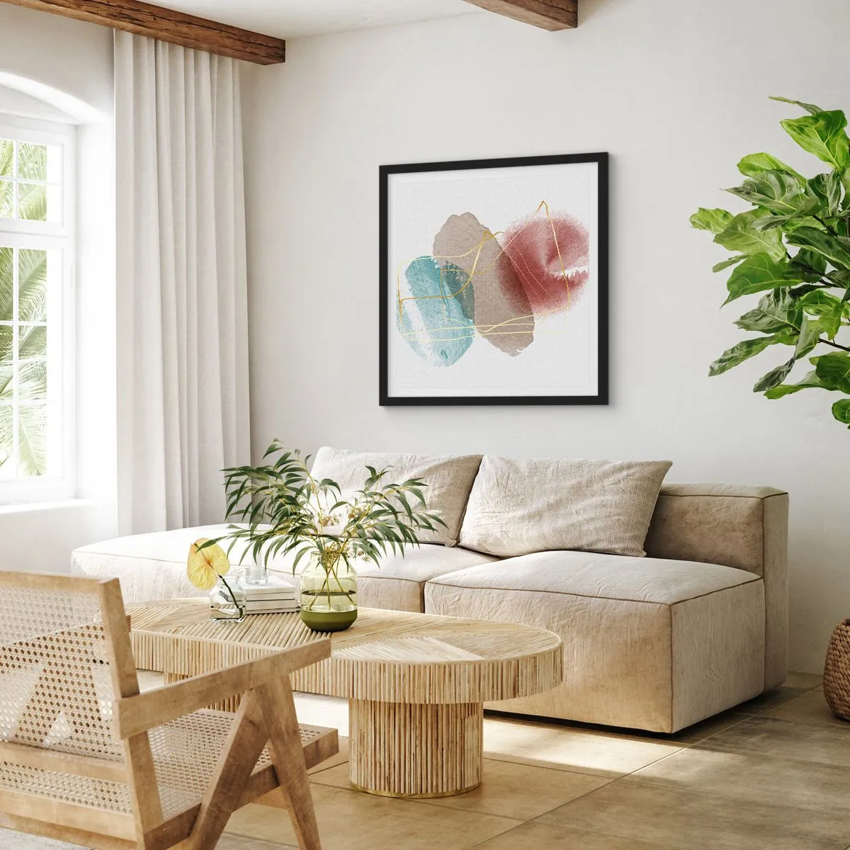 Plakát v černém rámu - Korálky prostoru - 40x40 cm