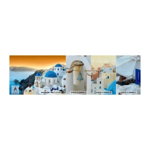 Vzor Fototapety Premium Sand - Santorini - přitulené ke skalám - Krajina, Řecko, Santorini - 100x30 cm