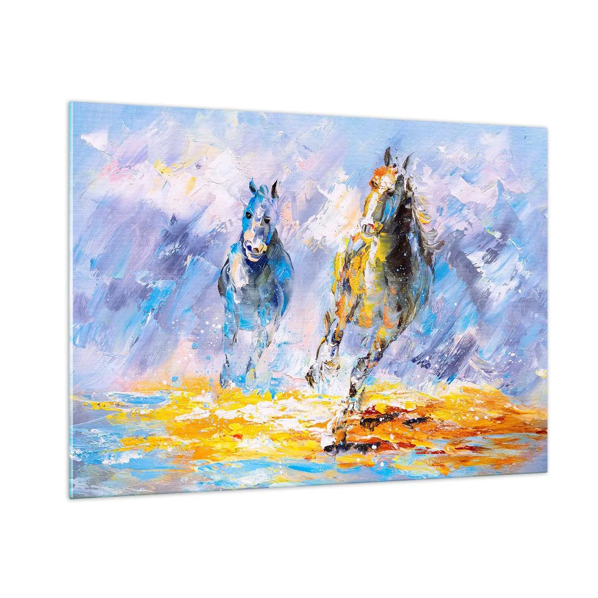 Obraz na skle - Cválající skrze září - 100x70 cm