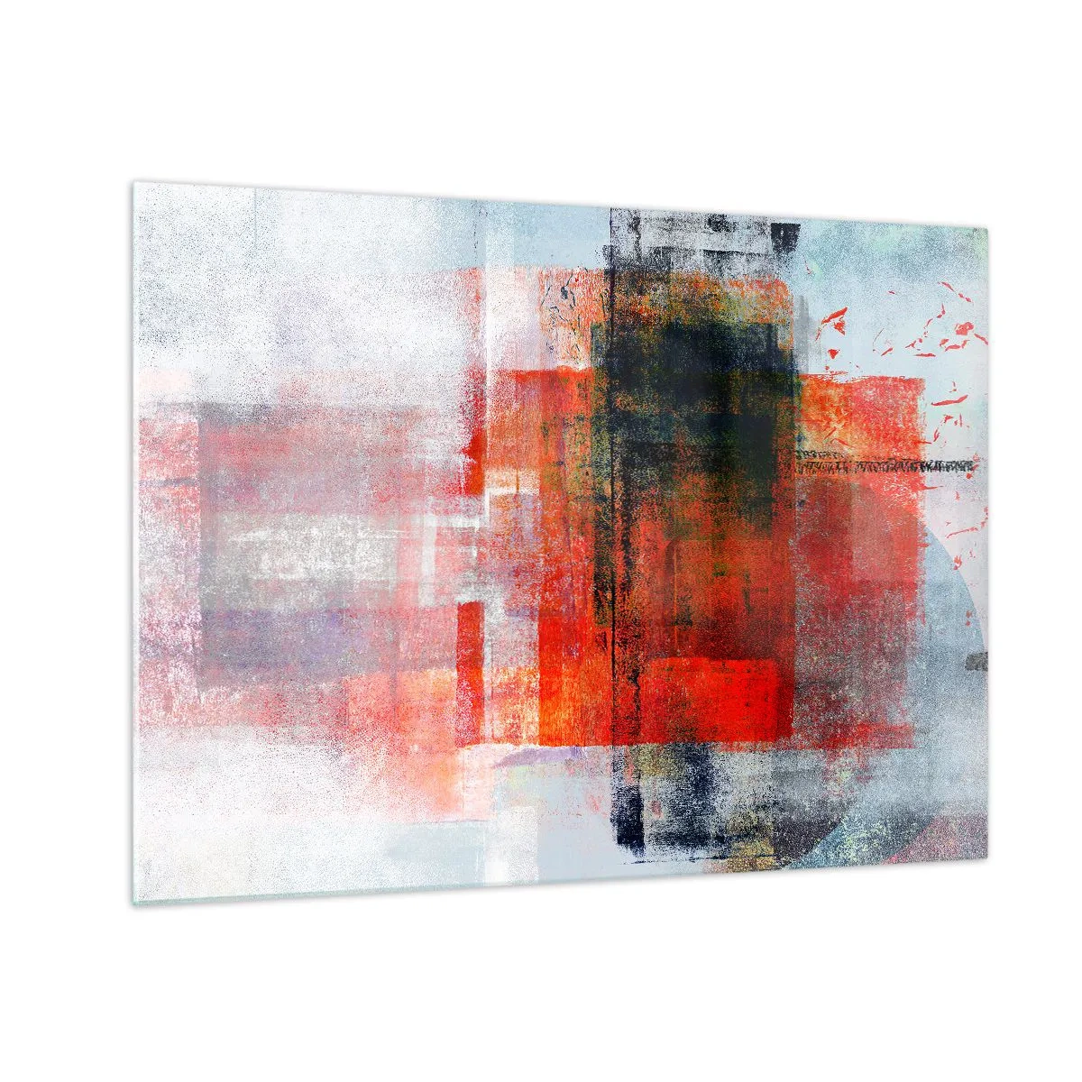 Obraz na skle - Geometrická abstrakce v intenzivních odstínech červené a černé. - 70x50cm - Zářící kompozice - Moderní nástěnná dekorace do obývacího pokoje a ložnice ARTTOR