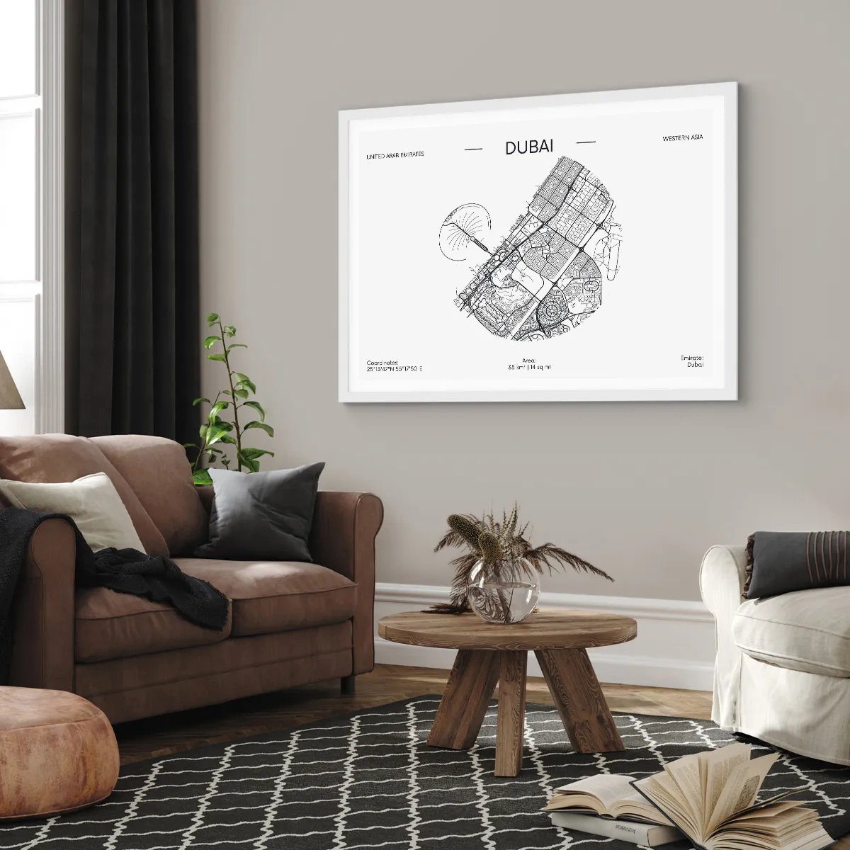 Plakát v bílém rámu - Anatomie Dubaje - 100x70 cm