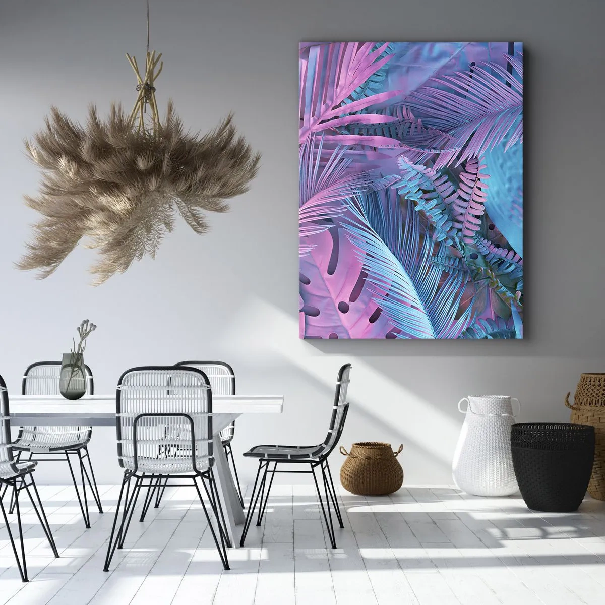 Obraz na plátně - Tropy v růžové a modré - 55x100 cm