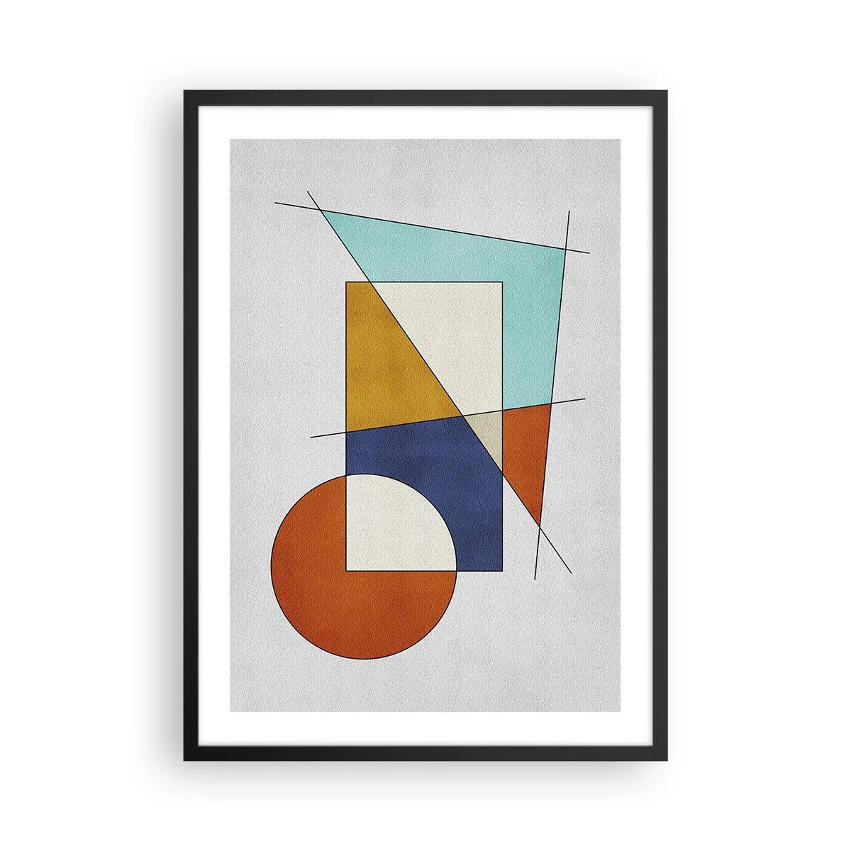 Plakát v černém rámu - Geometrická abstrakce s barevnými postavami a čarami - 50x70cm - Abstrakce: modernistická zábava - Moderní nástěnná dekorace do obývacího pokoje a ložnice ARTTOR