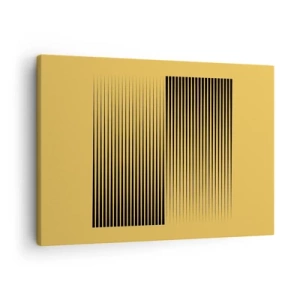 Obraz na plátně - Svislé černé čáry na žlutém pozadí - 70x50cm - Čtverec protikladů - Moderní nástěnná dekorace do obývacího pokoje a ložnice ARTTOR