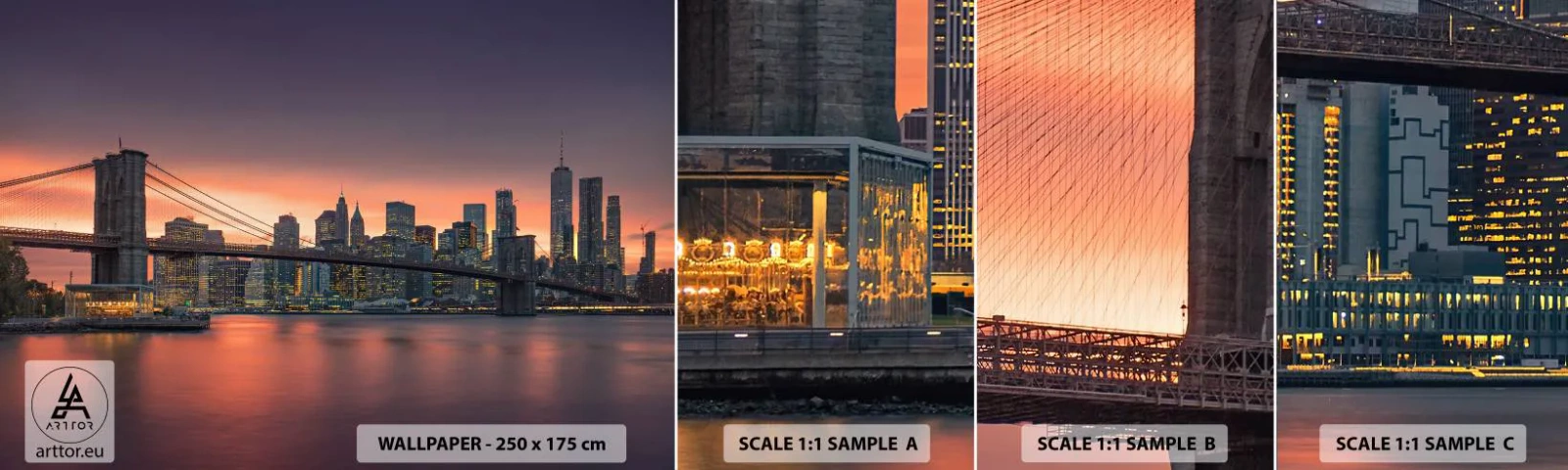 Vzor Fototapety Samolepicí Deluxe Sticker - Ponořené do liliového ticha - New York, Město, Brooklynský most - 100x30 cm