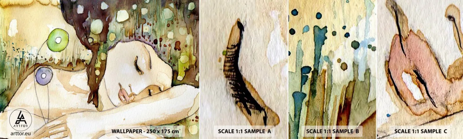 Fototapeta Vzorek Standard Eco - Smaragdově-fialový sen - Abstrakce, Žena, Ilustrace - 100x30 cm