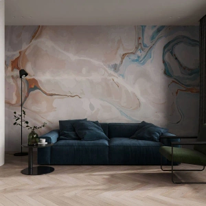 Fototapeta Premium Canvas - Modré meandry pod bílou - Abstrakce, Kus, Moderní vzor - 300x210 cm