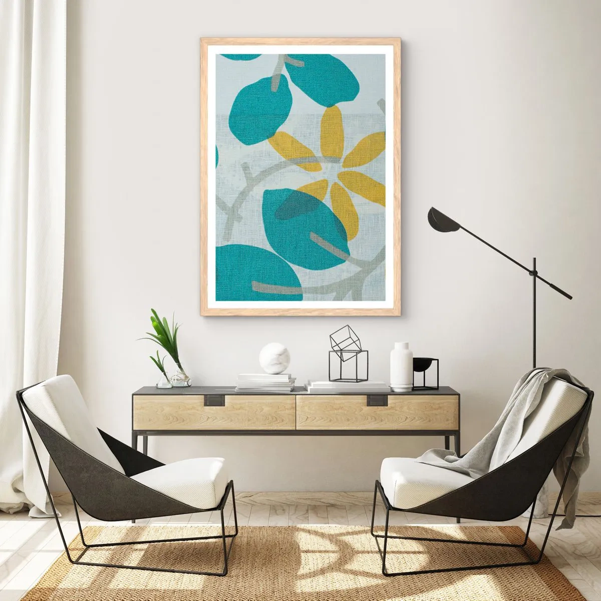 Plakát v rámu světlý dub - Mezi azurovými listy - 30x40 cm