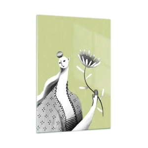 Obraz na skle - Modernistický portrét – držící květinu - 50x70 cm