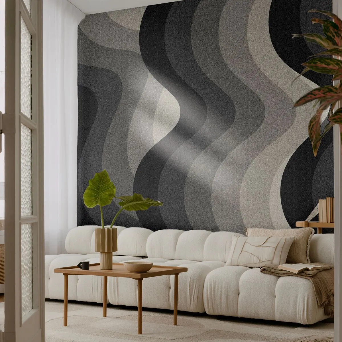 Fototapeta Standard Eco - Vlnité pruhy v odstínech šedé vytvářejí geometrický rytmus - 100x70cm - Vlna za vlnou - Moderní nástěnná dekorace do obývacího pokoje a ložnice ARTTOR