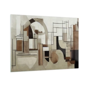 Obraz na skle - Geometrická krajina v odstínech hnědé a béžové - 70x50cm - Městská krajina 2.0 - Moderní nástěnná dekorace do obývacího pokoje a ložnice ARTTOR