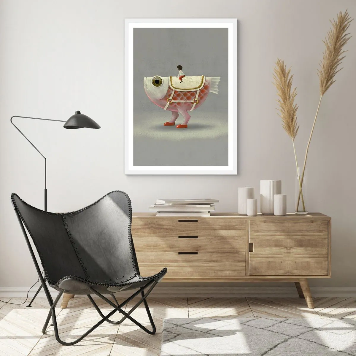 Plakát v bílém rámu - Rybí jezdec - 50x70 cm