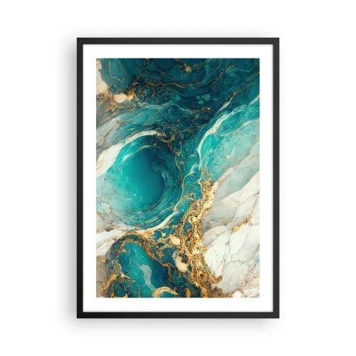 Plakát v černém rámu - Tyrkysová abstrakce se zlatými akcenty - 50x70cm - Kompozice se zlatými žilami - Moderní nástěnná dekorace do obývacího pokoje a ložnice ARTTOR