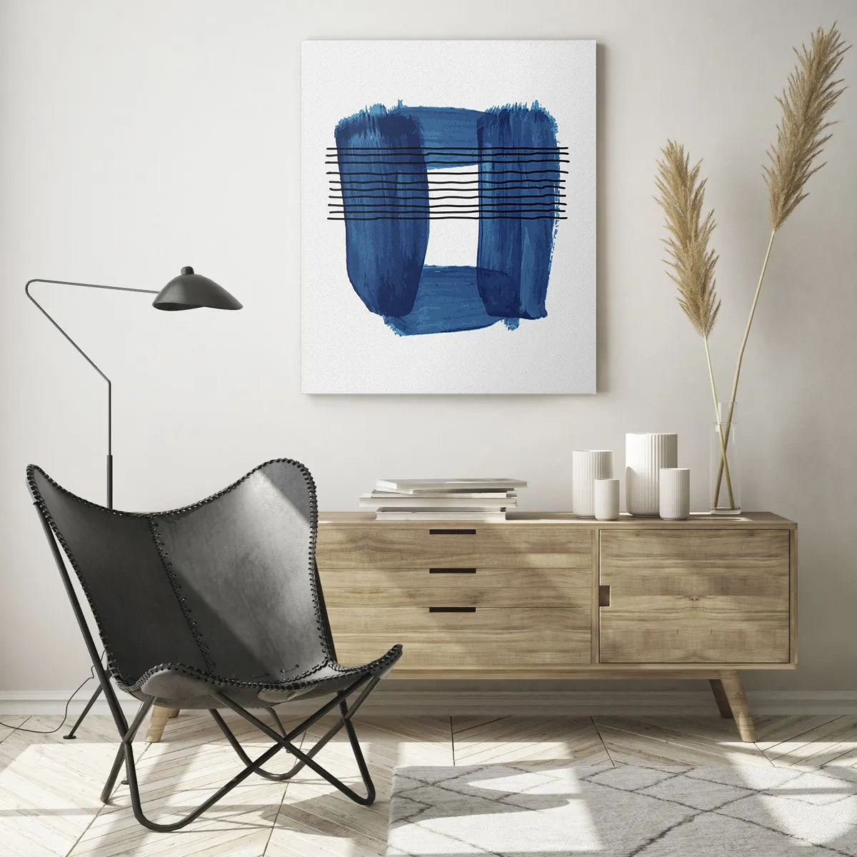 Obraz na skle - Modročerná kompozice - 70x100 cm
