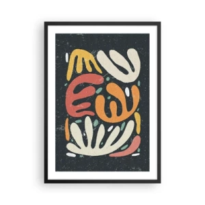 Plakát v černém rámu - Barevné organické tvary na tmavém pozadí - 50x70cm - Kompozice – hned tě chytím - Moderní nástěnná dekorace do obývacího pokoje a ložnice ARTTOR